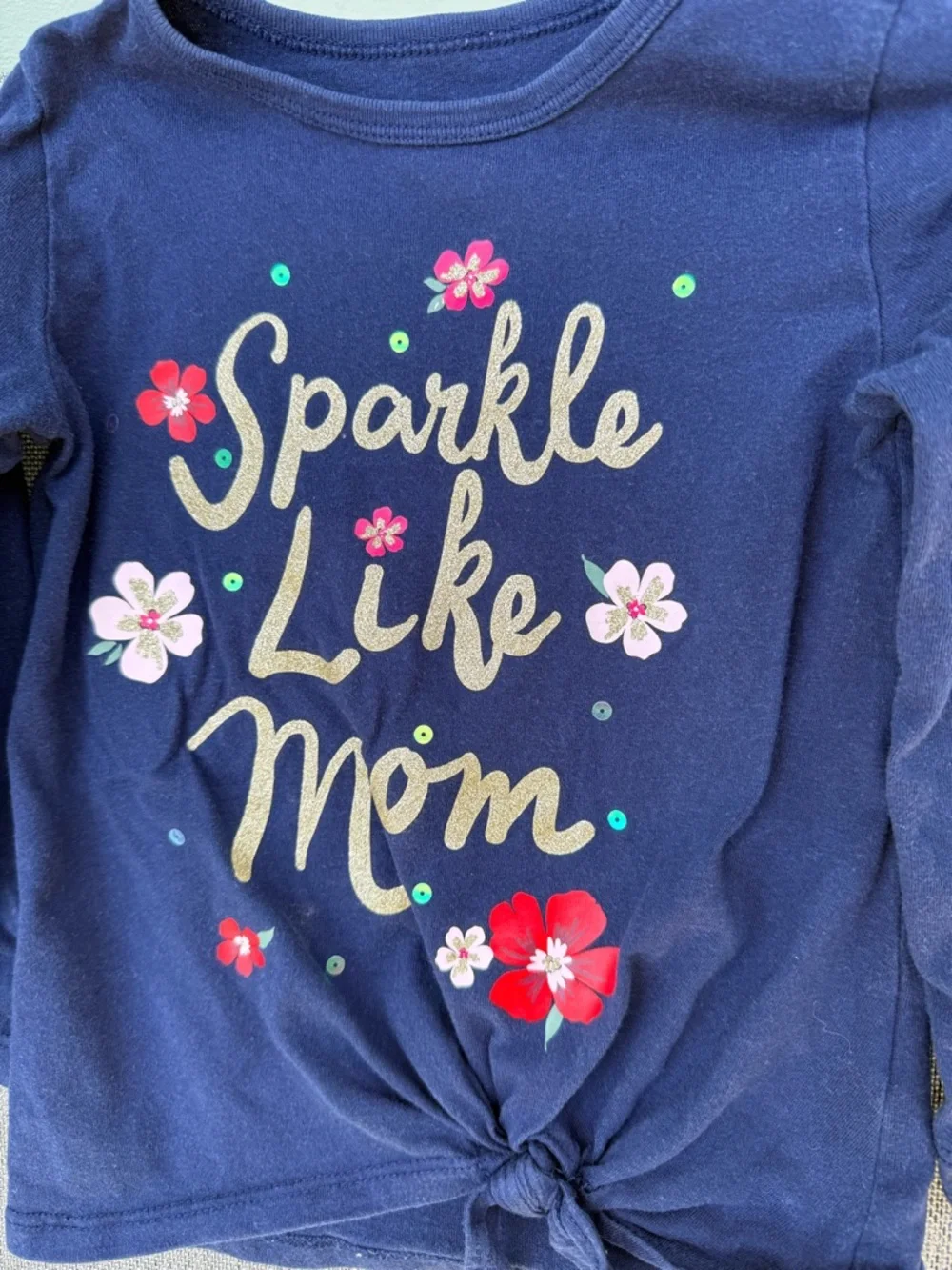 Carters Childrens’s T- Shirt “ Sparkle Like Mom”, Flowers, Sparkles Tie Waist 2T